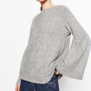 Zara Trafaluc Knit Shirt Bell Sleeves Gray Soft Stretchy Women Small
